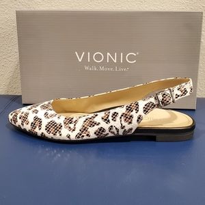 New VIONIC JADE Leopard Snake SLINGBACK. Flat Shoes. White